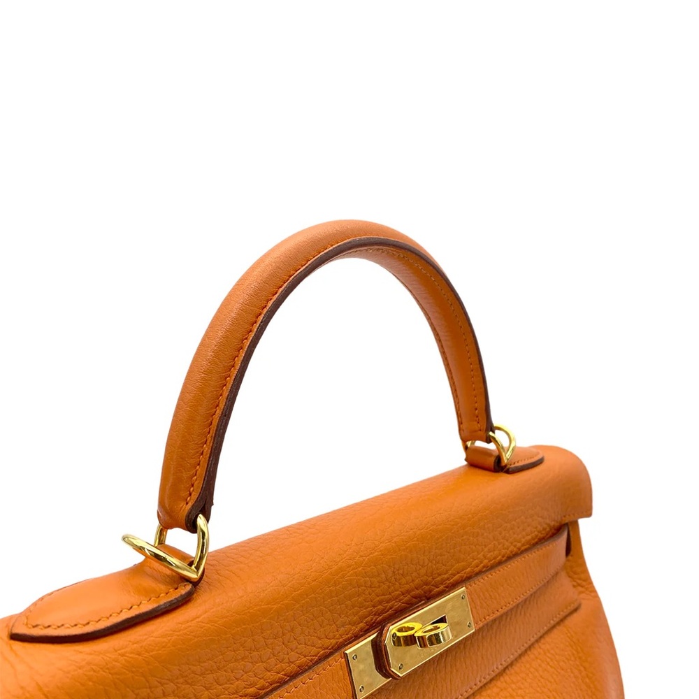 Authentic KELLY 32 Sellier Orange taurillon clemence satchel with strap - Picture 6 of 10